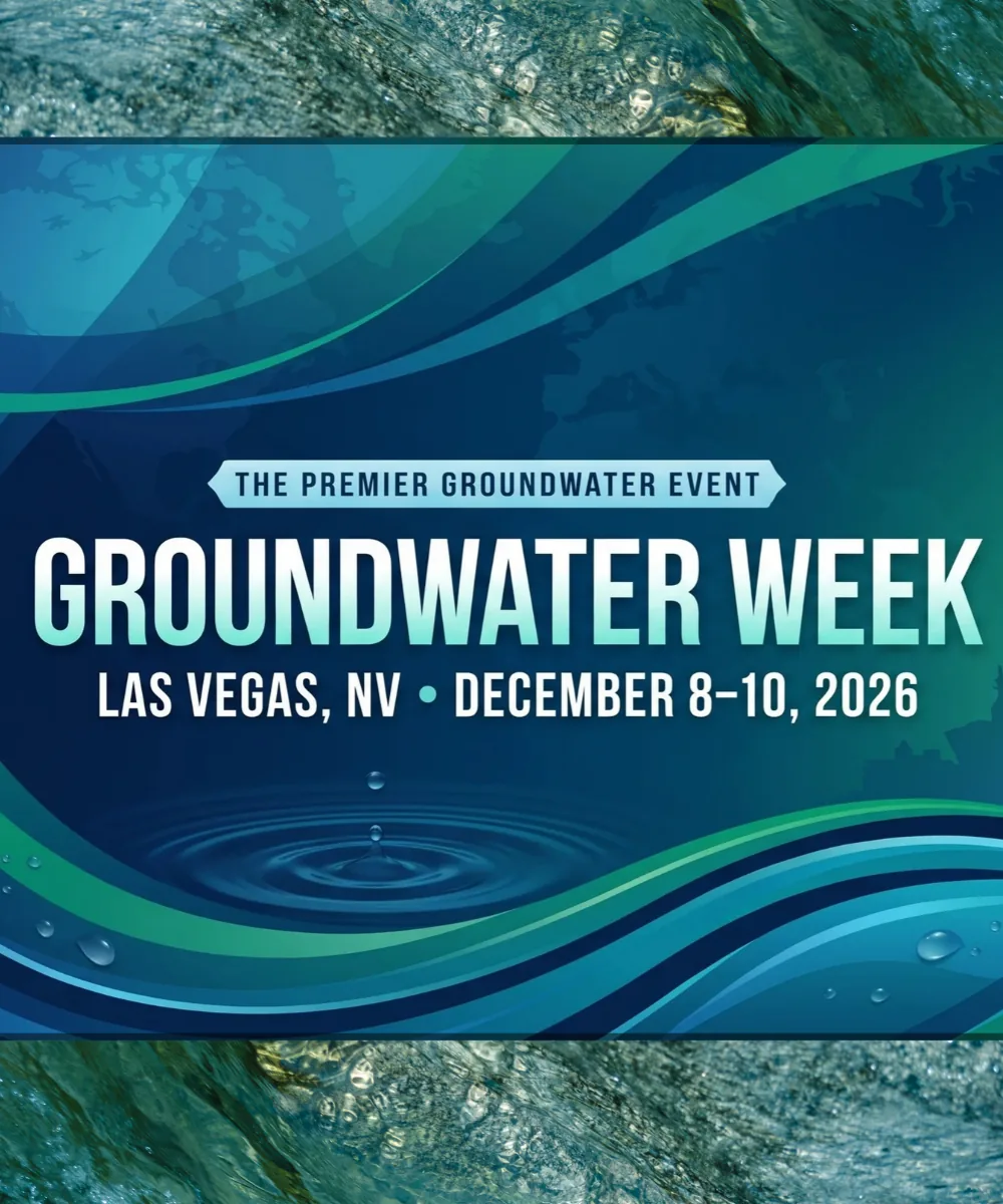 Groundwater Week 2026 Las Vegas trade show artwork featuring drilling equipment, water imagery, and December 8–10 event dates.