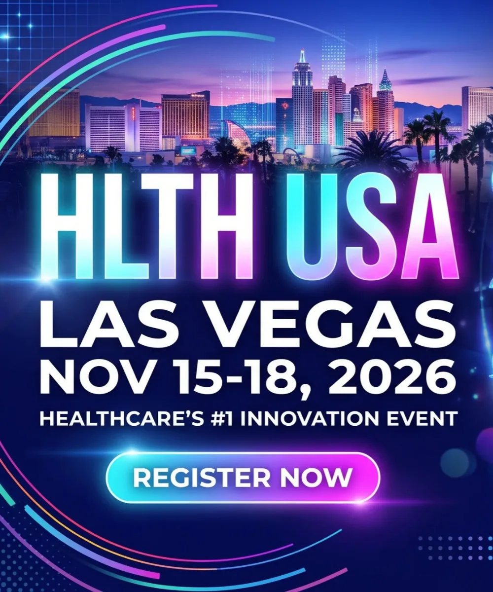 HLTH USA 2026 Las Vegas healthcare conference artwork featuring industry attendees, medical technology, and event branding.