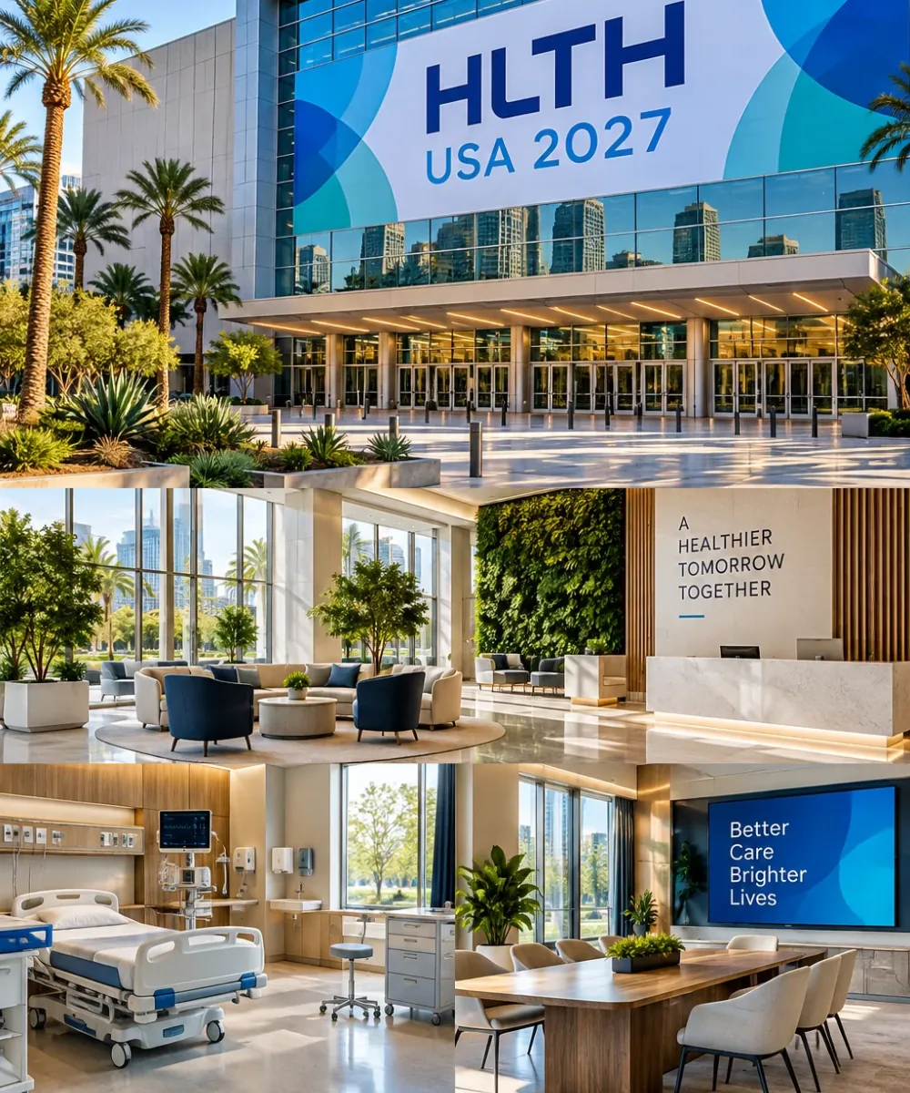Modern healthcare facility interior representing healthcare innovation and the HLTH USA 2027 conference in Las Vegas.