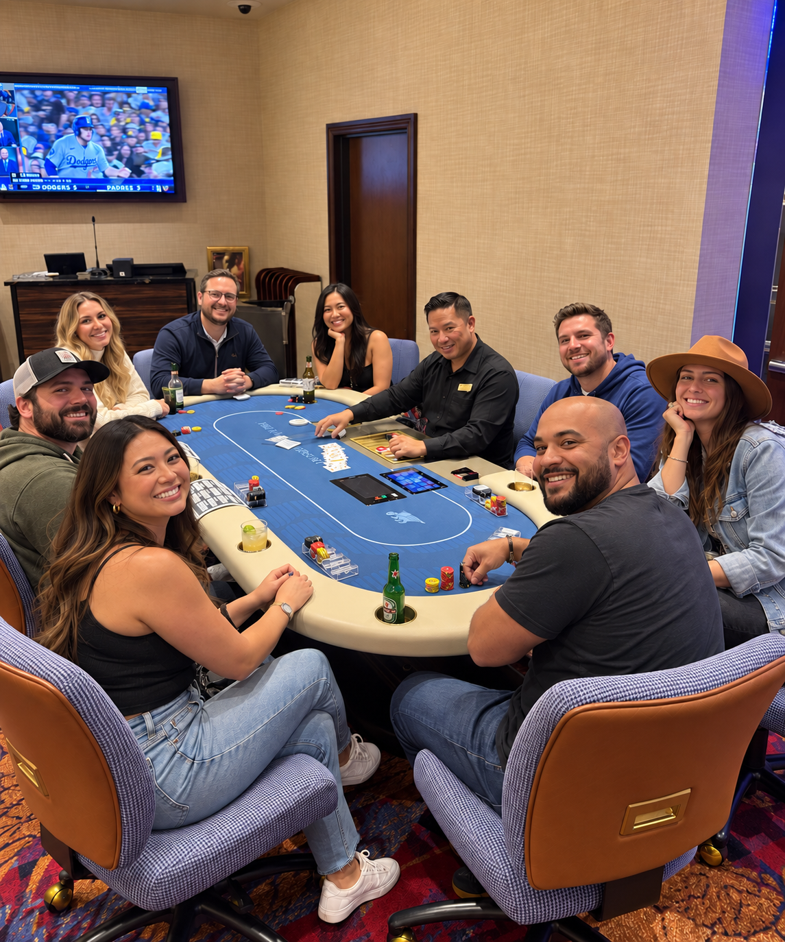 Professional poker instructor teaching guests during a corporate poker event.
